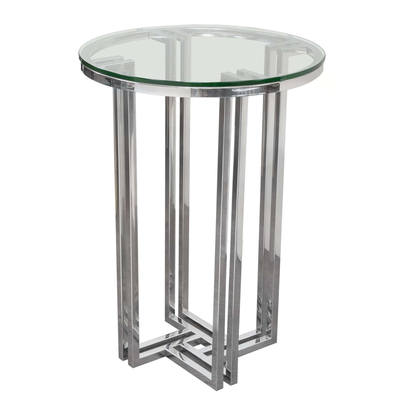 DEKO Polished Stainless Steel Round Accent Table w/ Clear, Tempered Glass Top by Diamond Sofa