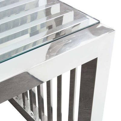 SOHO Rectangular Stainless Steel Cocktail Table w/ Clear, Tempered Glass Top by Diamond Sofa