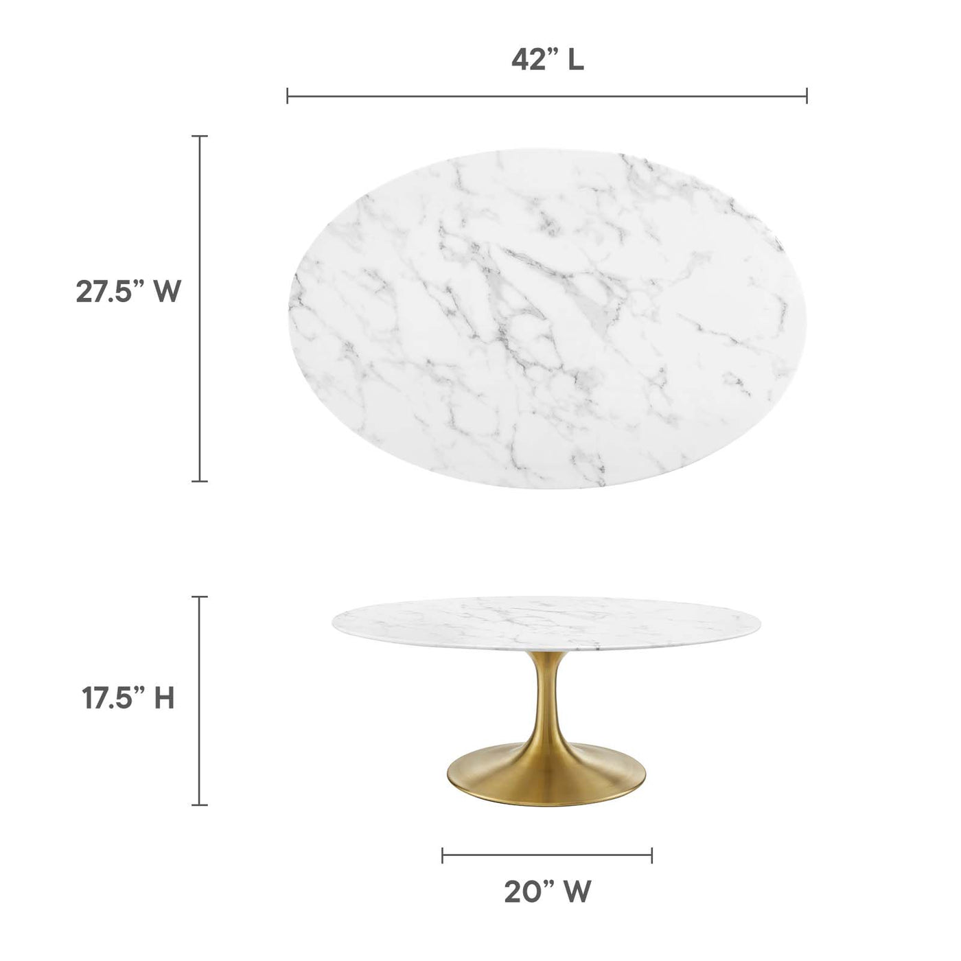 Lippa 42" Oval Artificial Marble Coffee Table