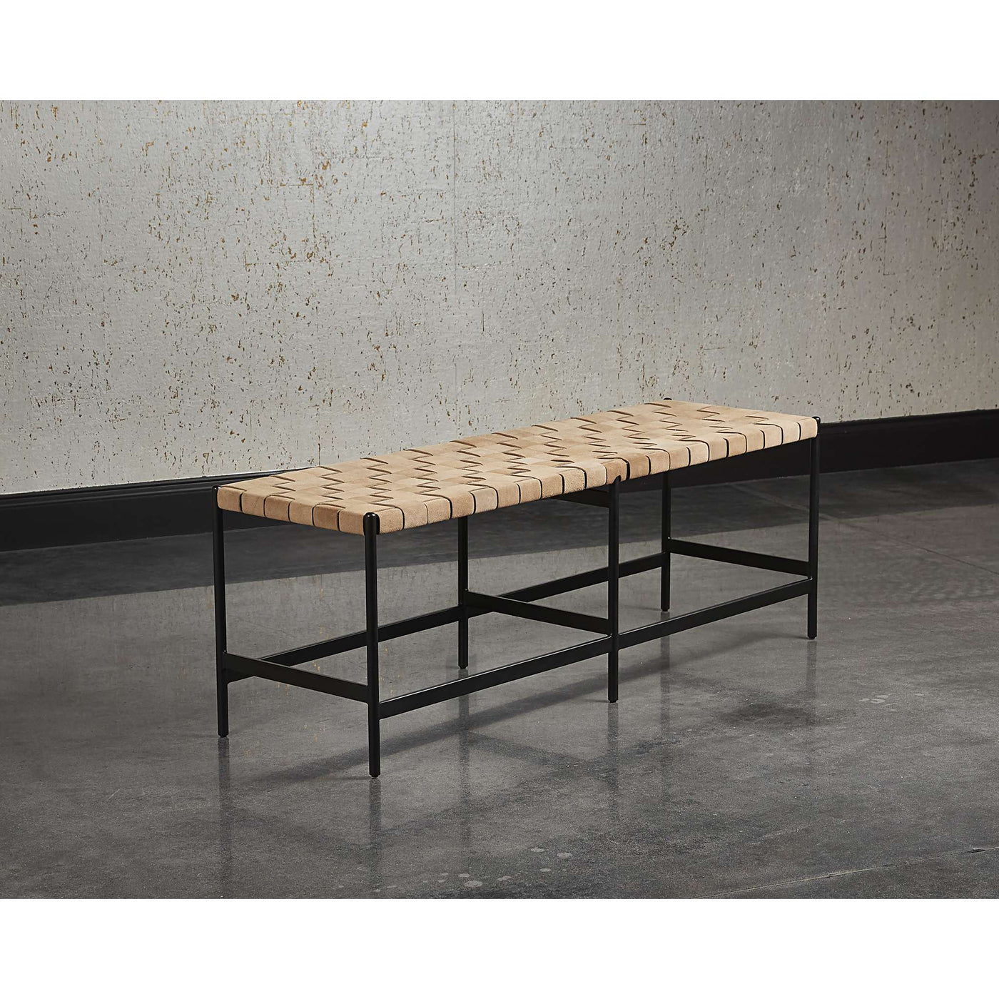 Omari Bench - Suede Light Tan Leather