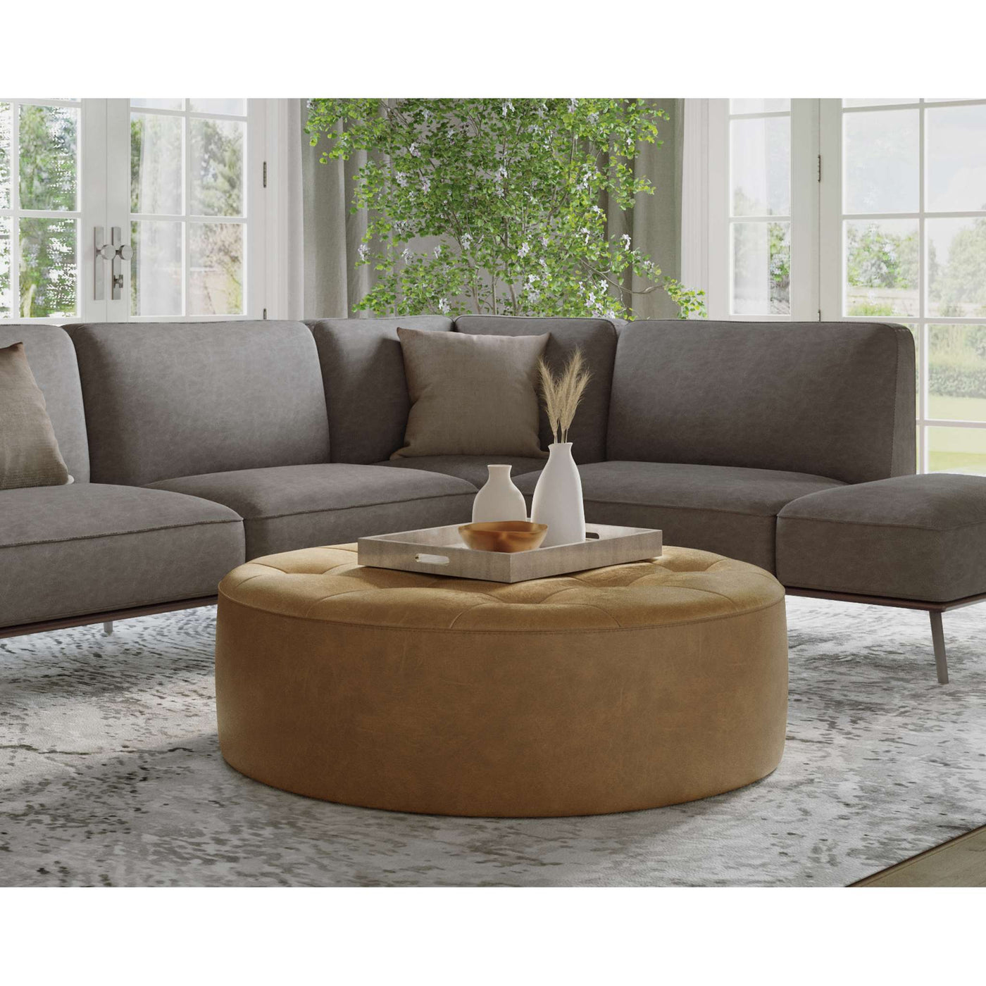 Nilda Ottoman - Camel Leather