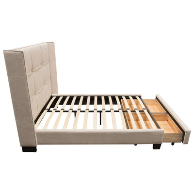 Beverly Eastern King Bed with Integrated Footboard Storage Unit & Accent Wings in Sand Fabric By Diamond Sofa
