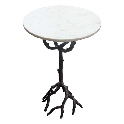 Birch Round Accent Table w/ Black Casted Aluminum Base & White Marble Top by Diamond Sofa