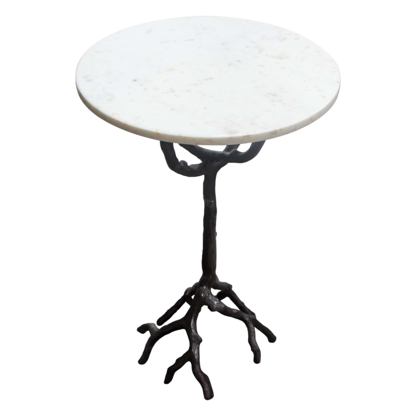 Birch Round Accent Table w/ Black Casted Aluminum Base & White Marble Top by Diamond Sofa