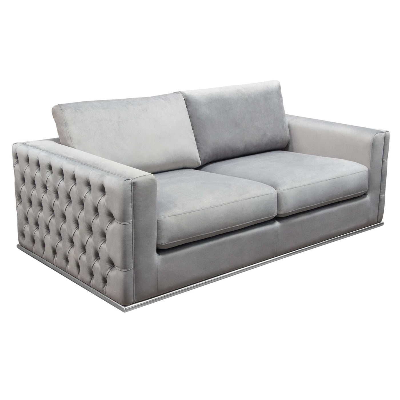 Envy Sofa in Velvet with Tufted Outside Detail and Silver Metal Trim by Diamond Sofa