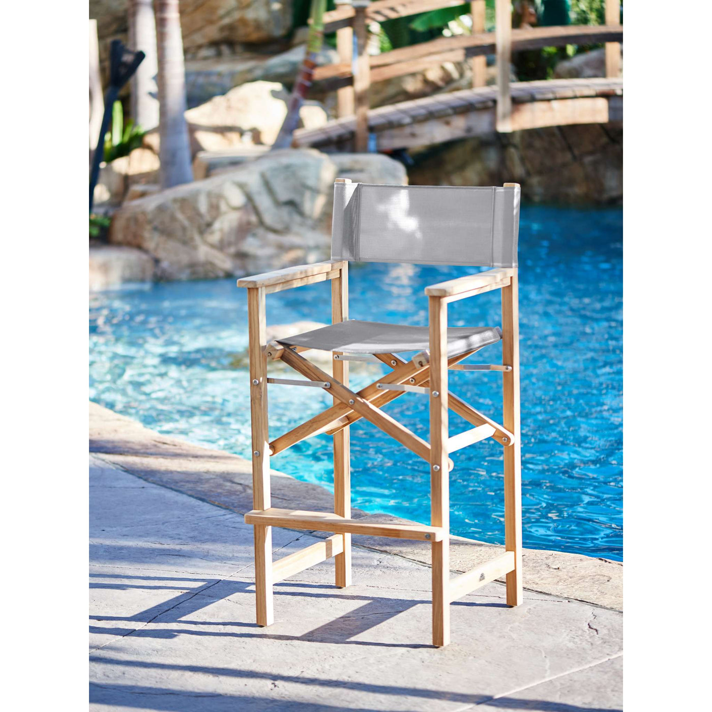 Director Teak Outdoor Bar Height Dining Armchair in Black
