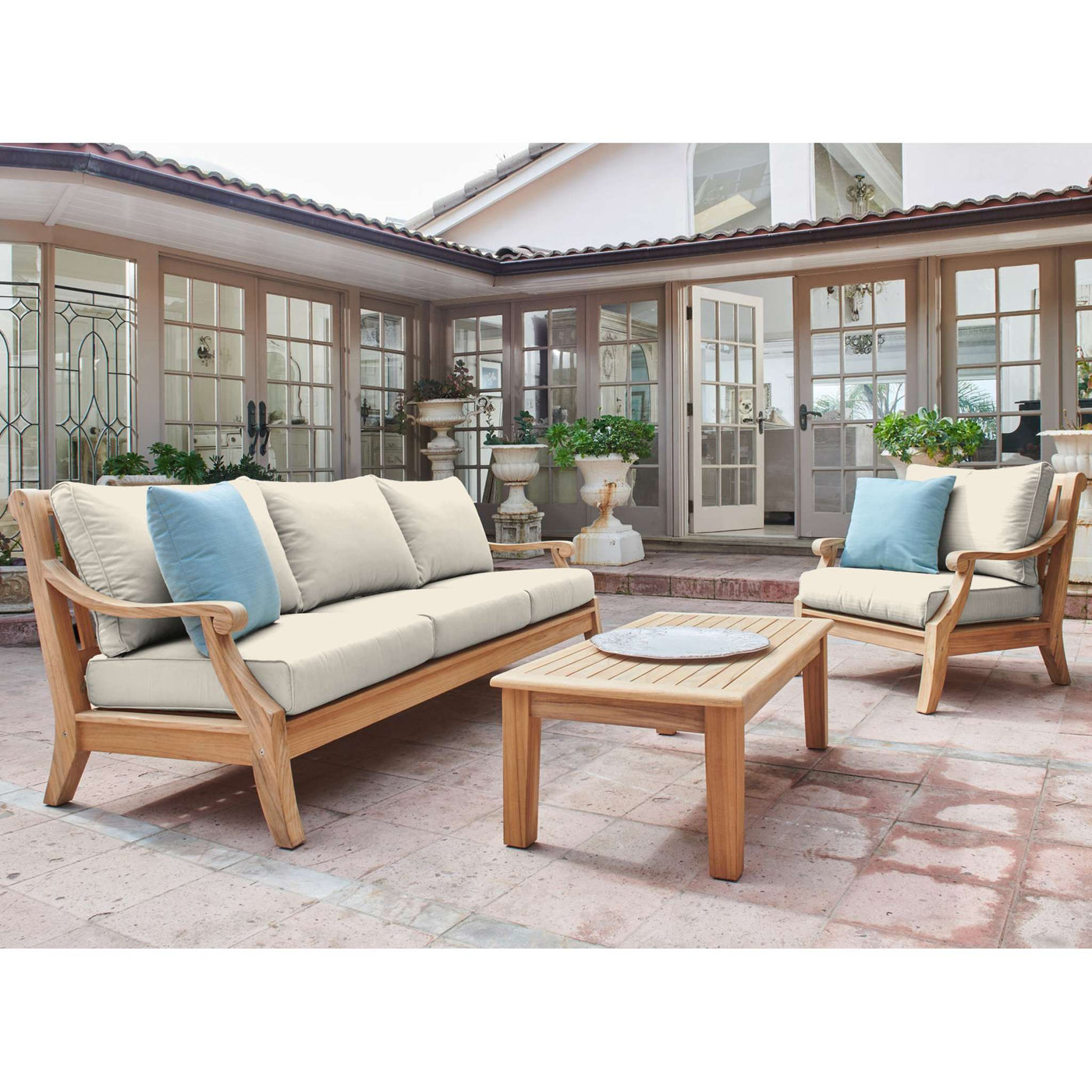 Sonoma Teak Outdoor Club Chair with Sunbrella® Antique Beige Cushion