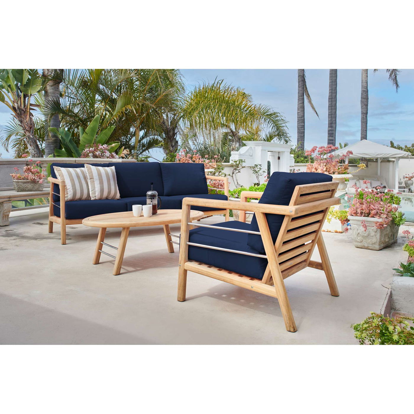 Aalto Teak Outdoor Club Chair with Sunbrella® Canvas Cushion