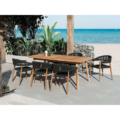 Klint Teak Outdoor Rope Dining Stacking Armchair in Black (Set of 4)