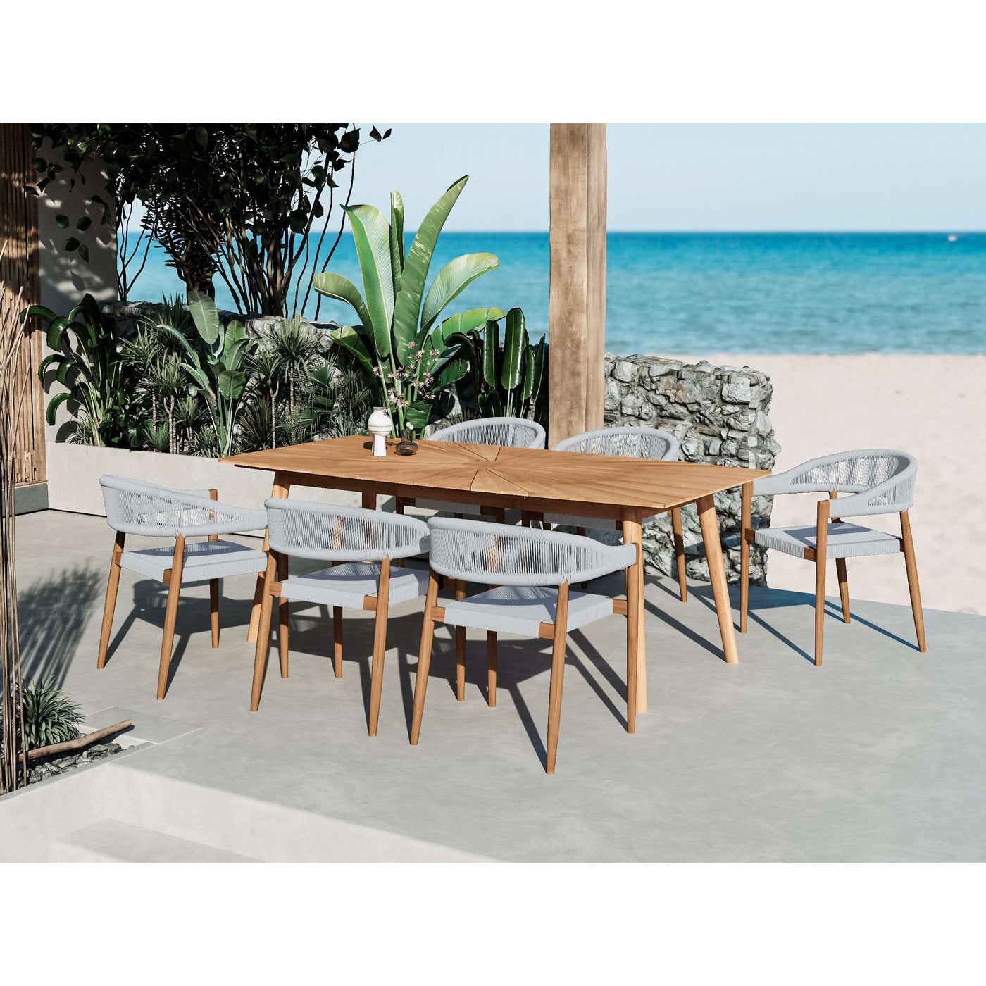 Klint Teak Outdoor Rope Dining Stacking Armchair in Black (Set of 4)