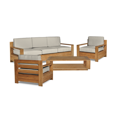 Qube Teak Outdoor Club Chair with Sunbrella® Canvas Cushion