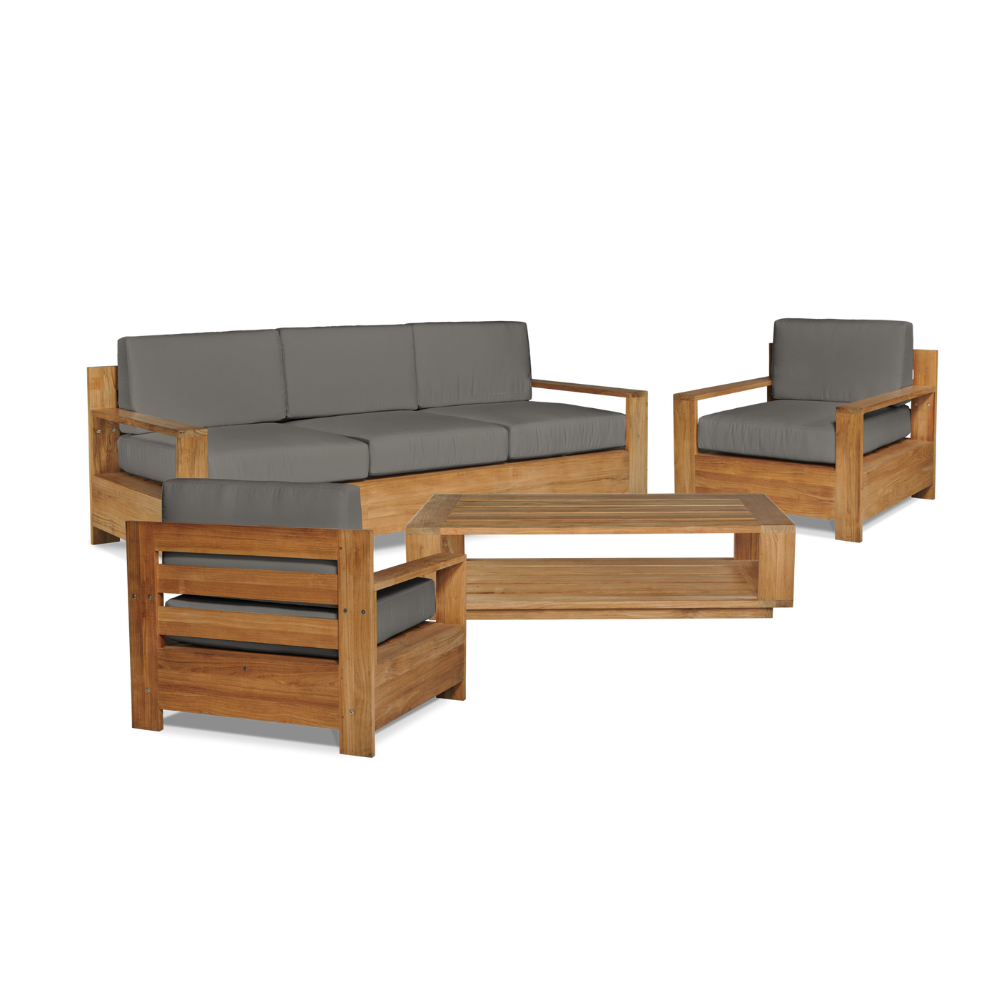 Qube Teak Outdoor Club Chair with Sunbrella® Canvas Cushion