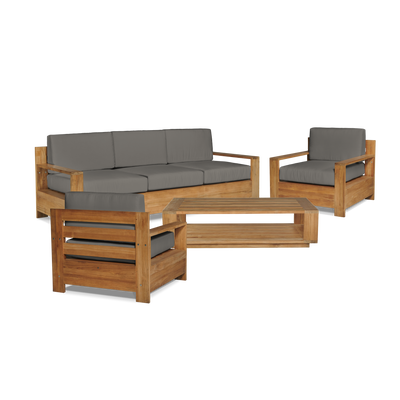 Qube Teak Outdoor Club Chair with Sunbrella® Canvas Cushion