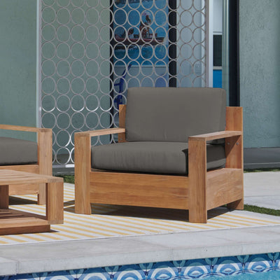 Qube Teak Outdoor Club Chair with Sunbrella® Canvas Cushion