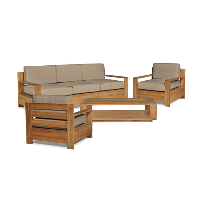 Qube Teak Outdoor Club Chair with Sunbrella® Canvas Cushion