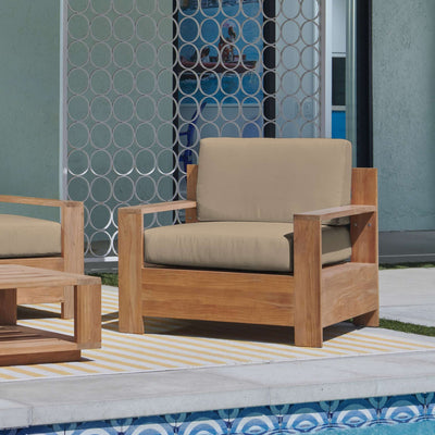 Qube Teak Outdoor Club Chair with Sunbrella® Canvas Cushion