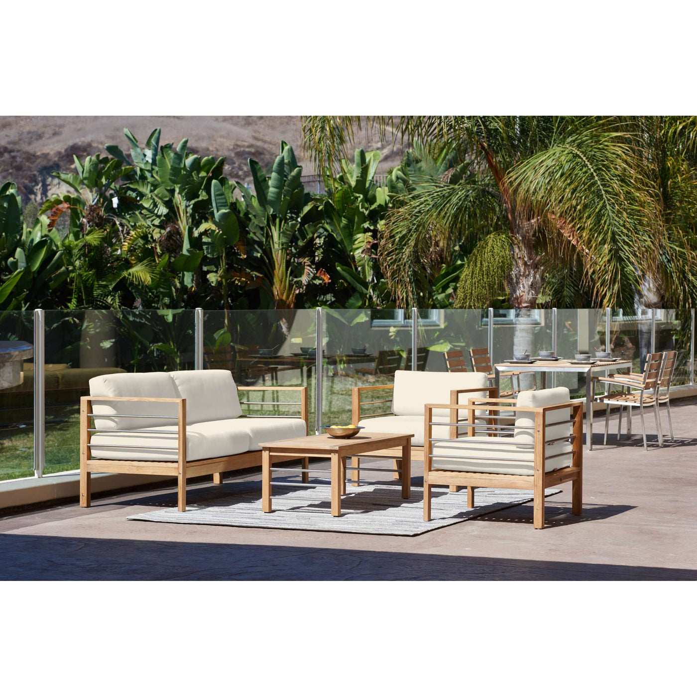 SoHo Teak Outdoor Sofa with Sunbrella® Canvas Cushion
