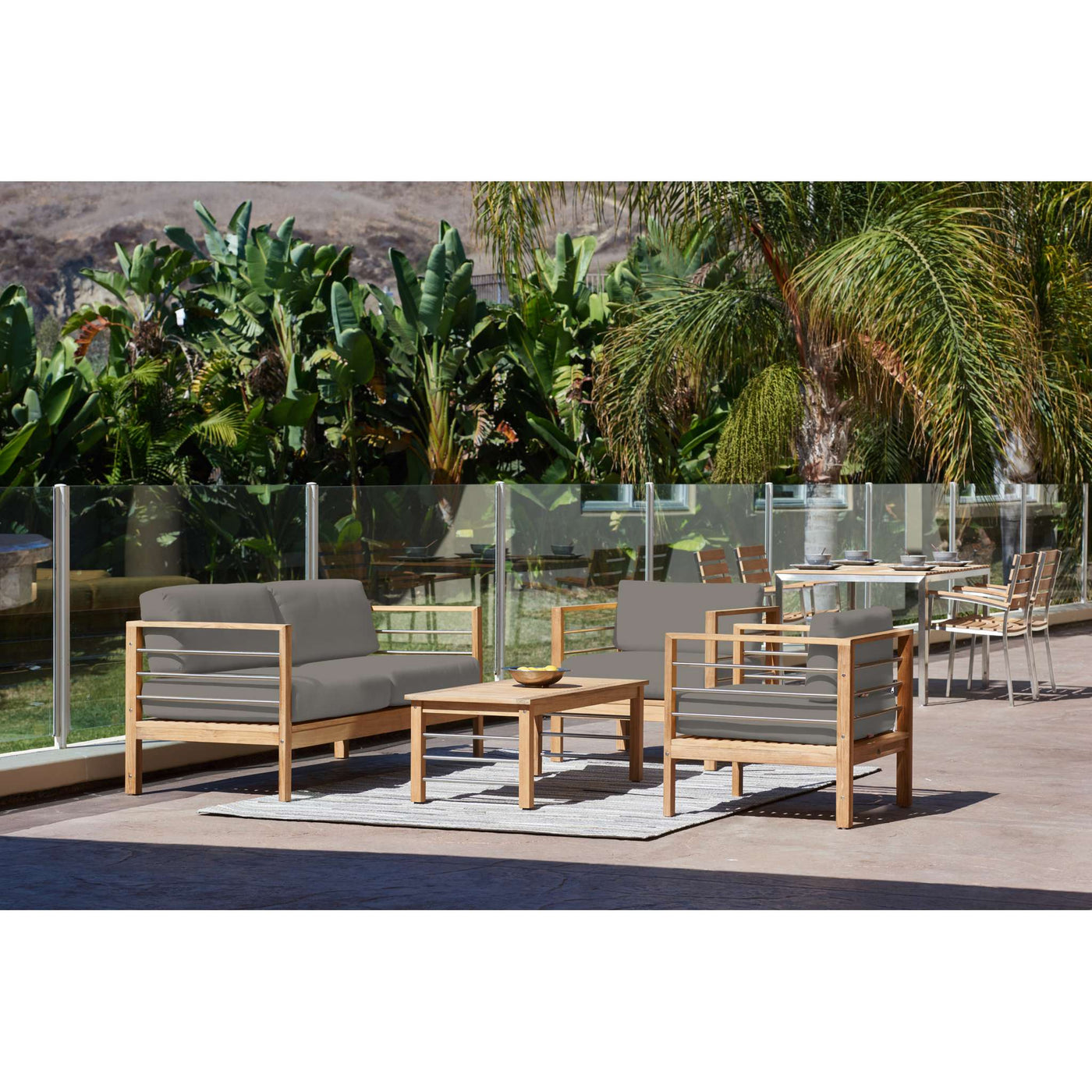 SoHo Teak Outdoor Sofa with Sunbrella® Canvas Cushion
