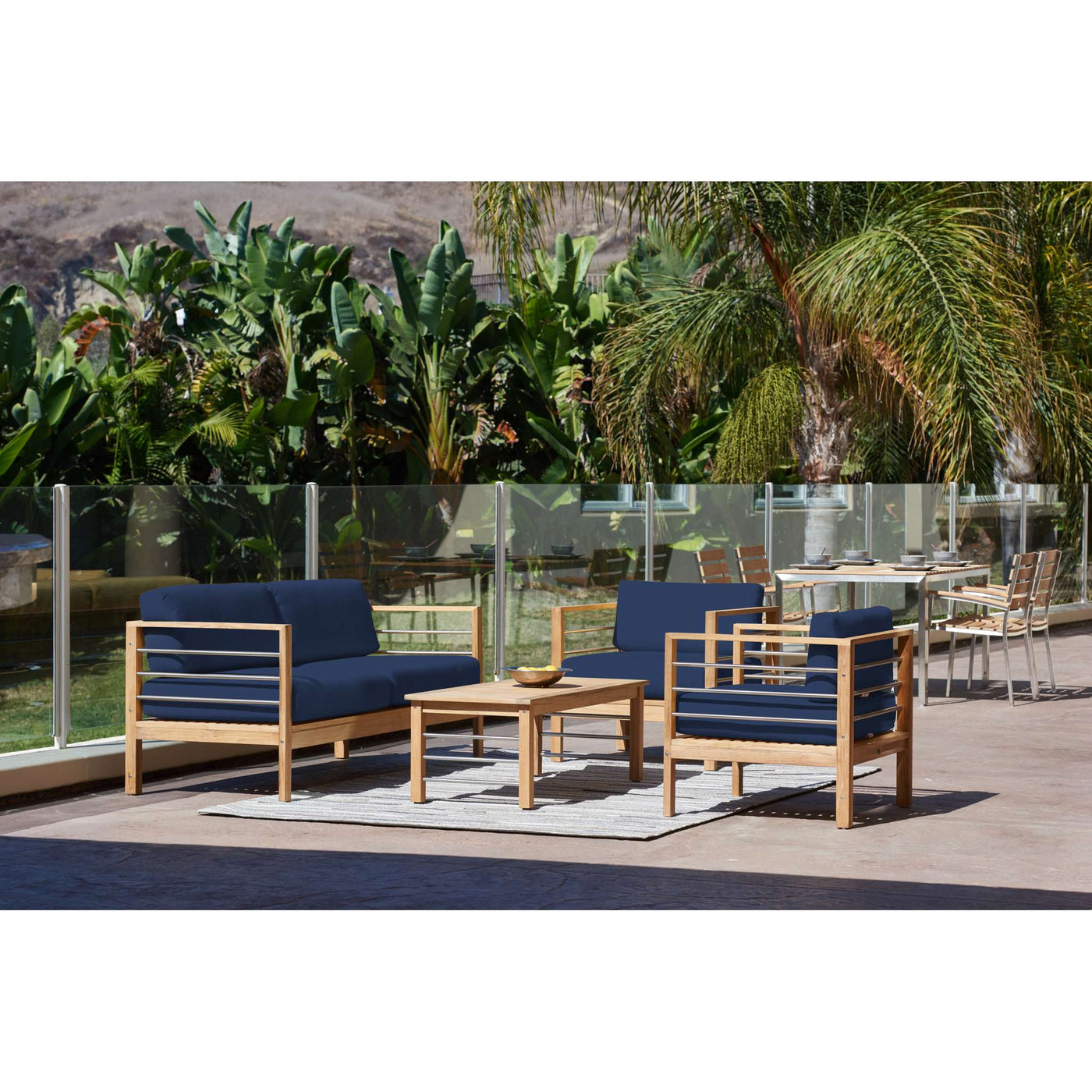 SoHo Teak Outdoor Sofa with Sunbrella® Canvas Cushion