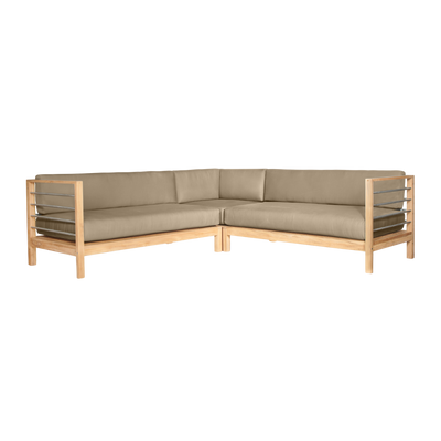 SoHo Teak Outdoor Sectional Left Sofa with Sunbrella® Fawn Cushion