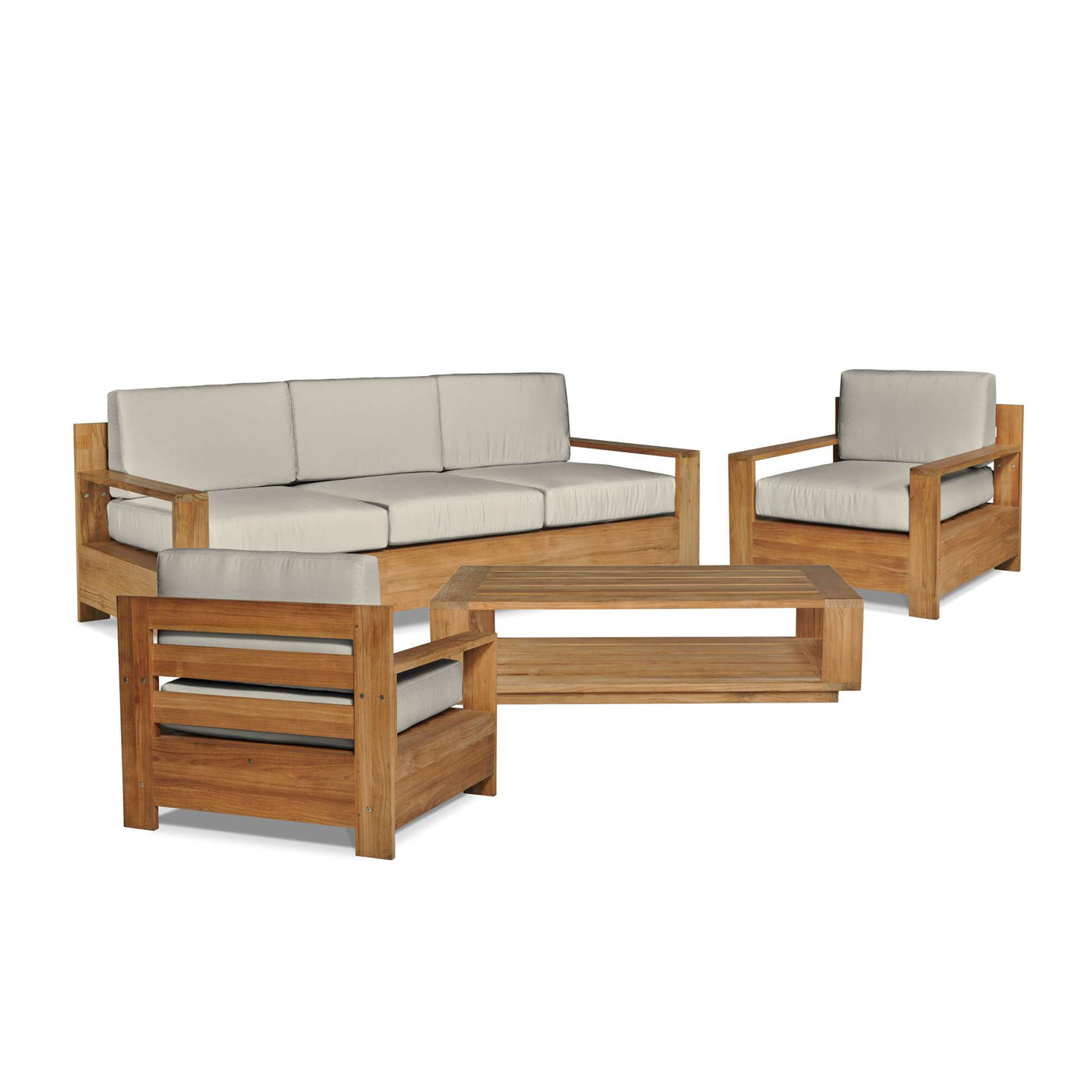 Qube 3-Person Teak Outdoor Sofa with Sunbrella® Canvas Cushion