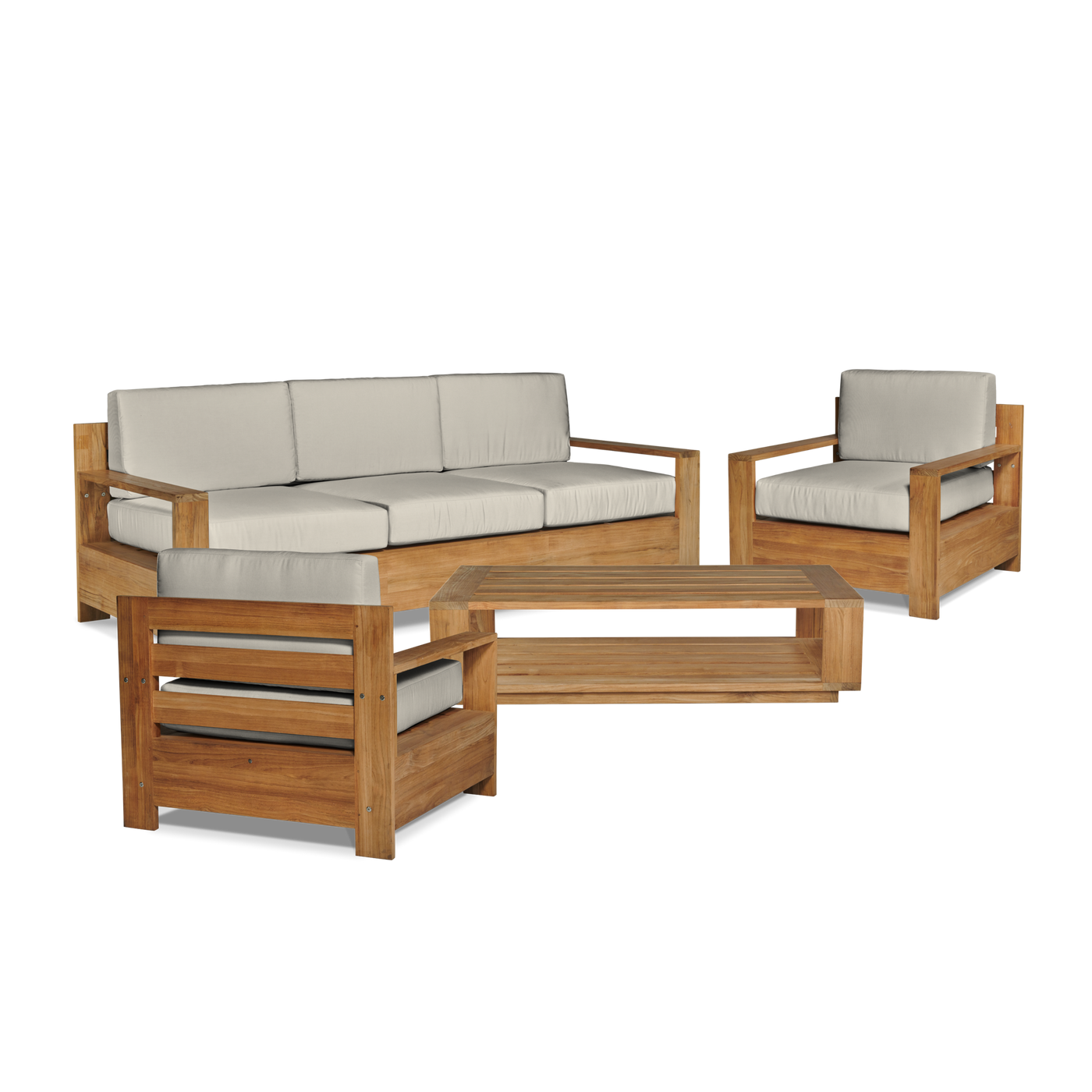 Qube 3-Person Teak Outdoor Sofa with Sunbrella® Canvas Cushion