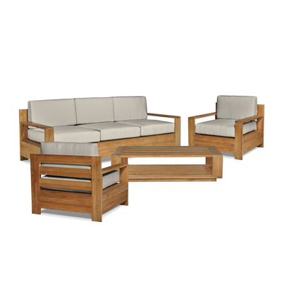 Qube 3-Person Teak Outdoor Sofa with Sunbrella® Canvas Cushion