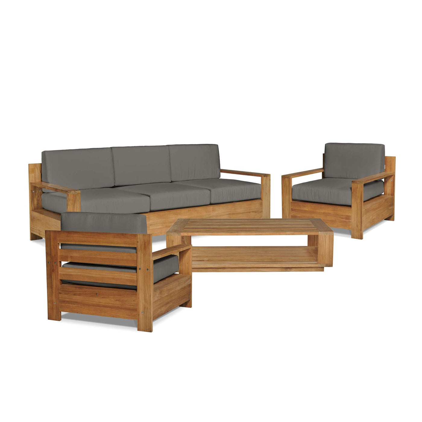 Qube 3-Person Teak Outdoor Sofa with Sunbrella® Canvas Cushion