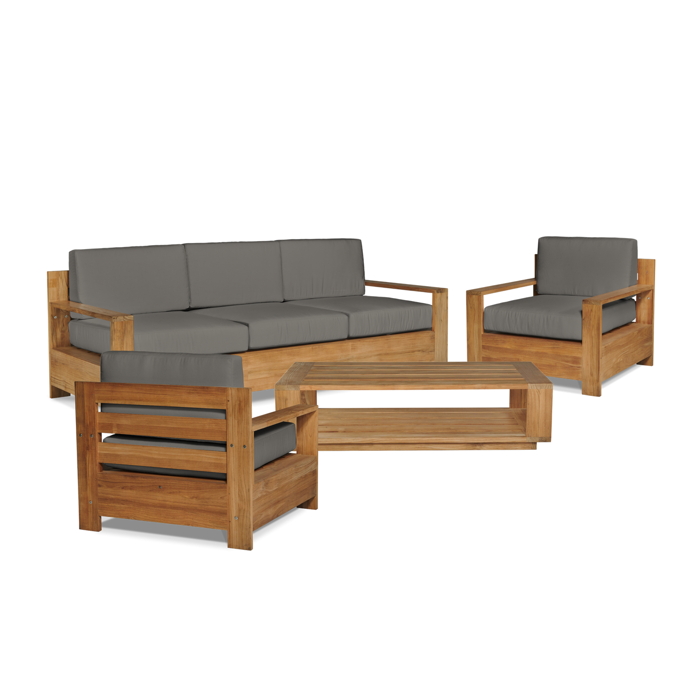 Qube 3-Person Teak Outdoor Sofa with Sunbrella® Canvas Cushion