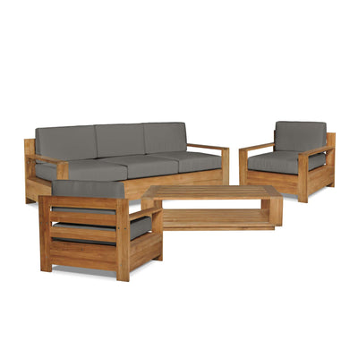 Qube 3-Person Teak Outdoor Sofa with Sunbrella® Canvas Cushion