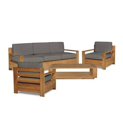 Qube 3-Person Teak Outdoor Sofa with Sunbrella® Canvas Cushion