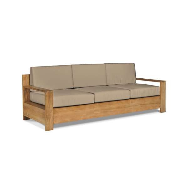Qube 3-Person Teak Outdoor Sofa with Sunbrella® Canvas Cushion