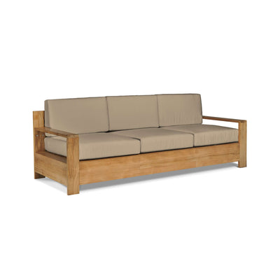 Qube 3-Person Teak Outdoor Sofa with Sunbrella® Canvas Cushion