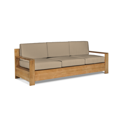 Qube 3-Person Teak Outdoor Sofa with Sunbrella® Canvas Cushion