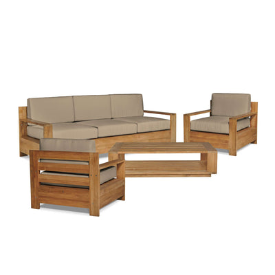 Qube 3-Person Teak Outdoor Sofa with Sunbrella® Canvas Cushion