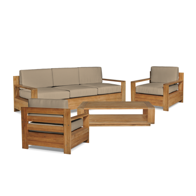 Qube 3-Person Teak Outdoor Sofa with Sunbrella® Canvas Cushion