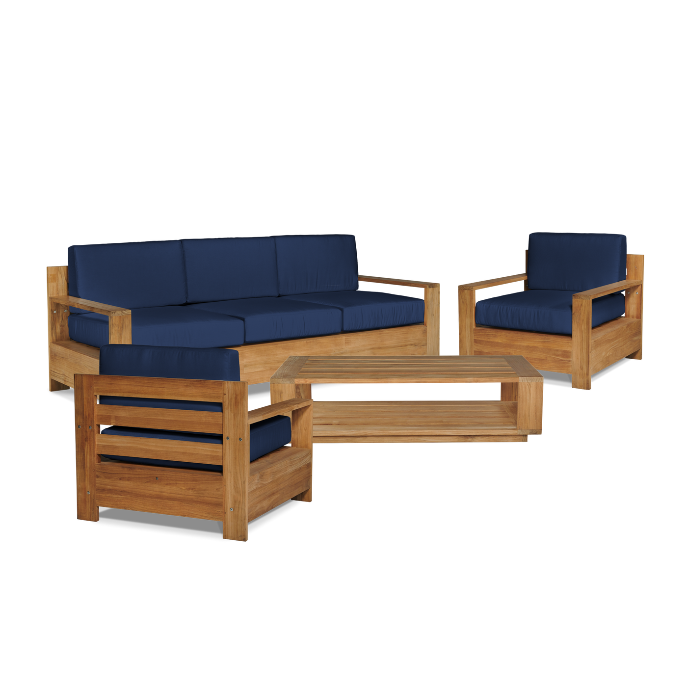 Qube 3-Person Teak Outdoor Sofa with Sunbrella® Canvas Cushion