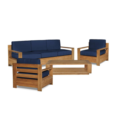 Qube 3-Person Teak Outdoor Sofa with Sunbrella® Canvas Cushion