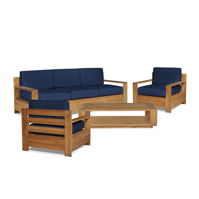 Qube 3-Person Teak Outdoor Sofa with Sunbrella® Canvas Cushion