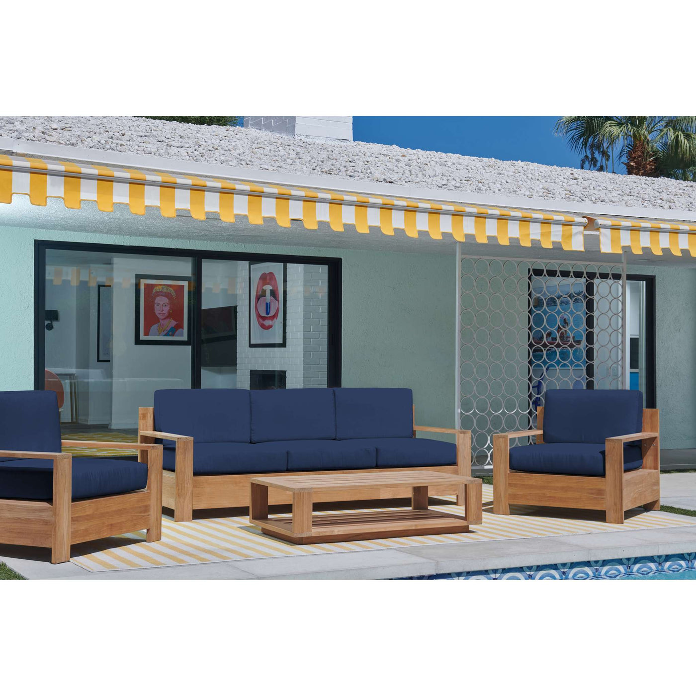 Qube 3-Person Teak Outdoor Sofa with Sunbrella® Canvas Cushion