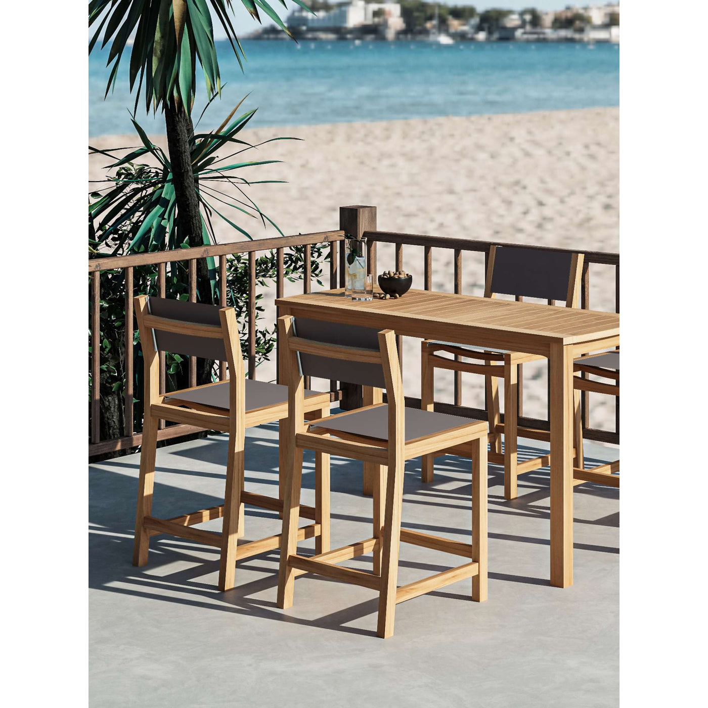 Pearl Teak Outdoor Counter Height Dining Chair in Black