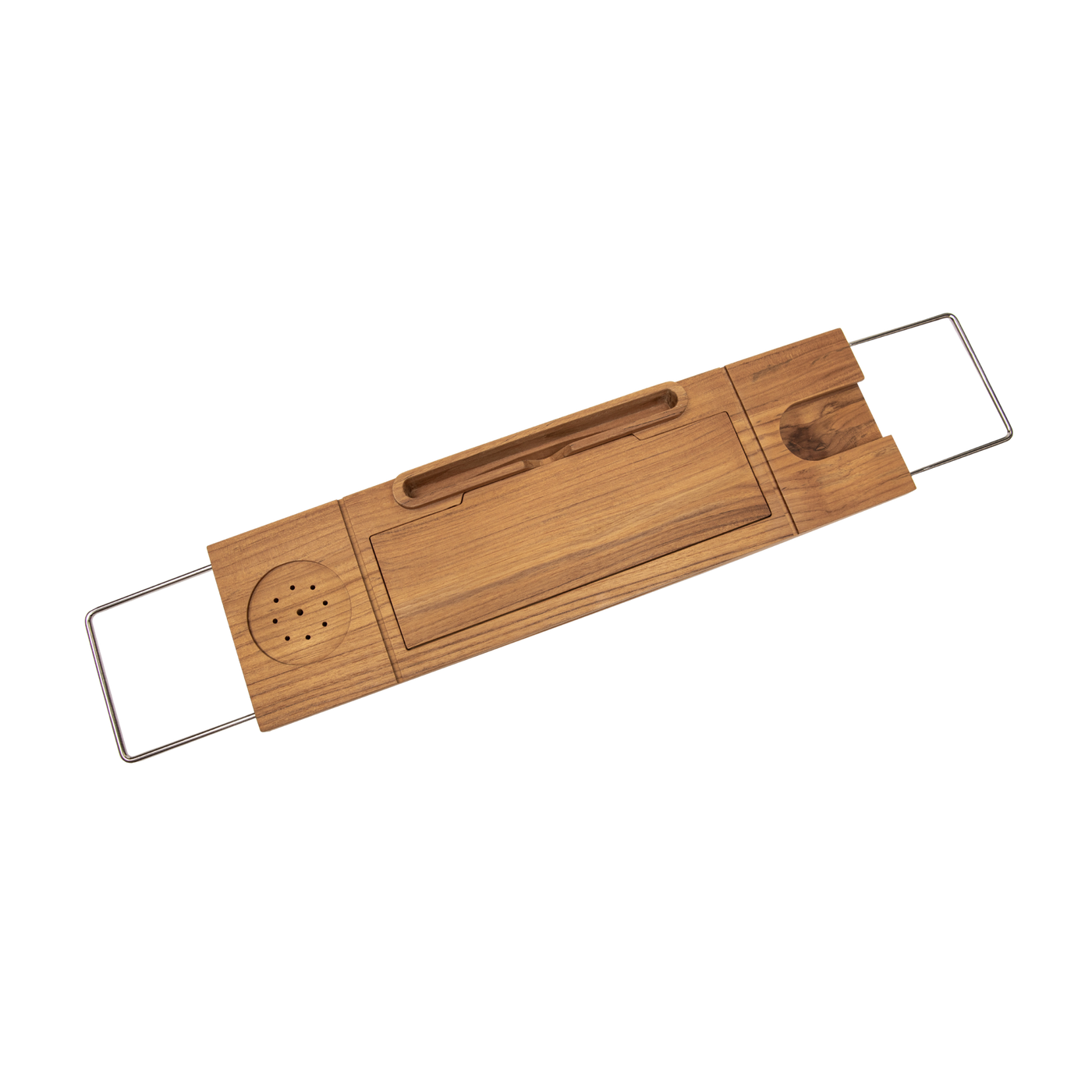 Teak Tub Caddy with Stainless Steel Handle