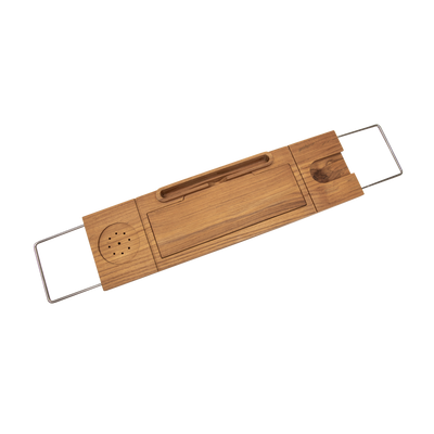 Teak Tub Caddy with Stainless Steel Handle