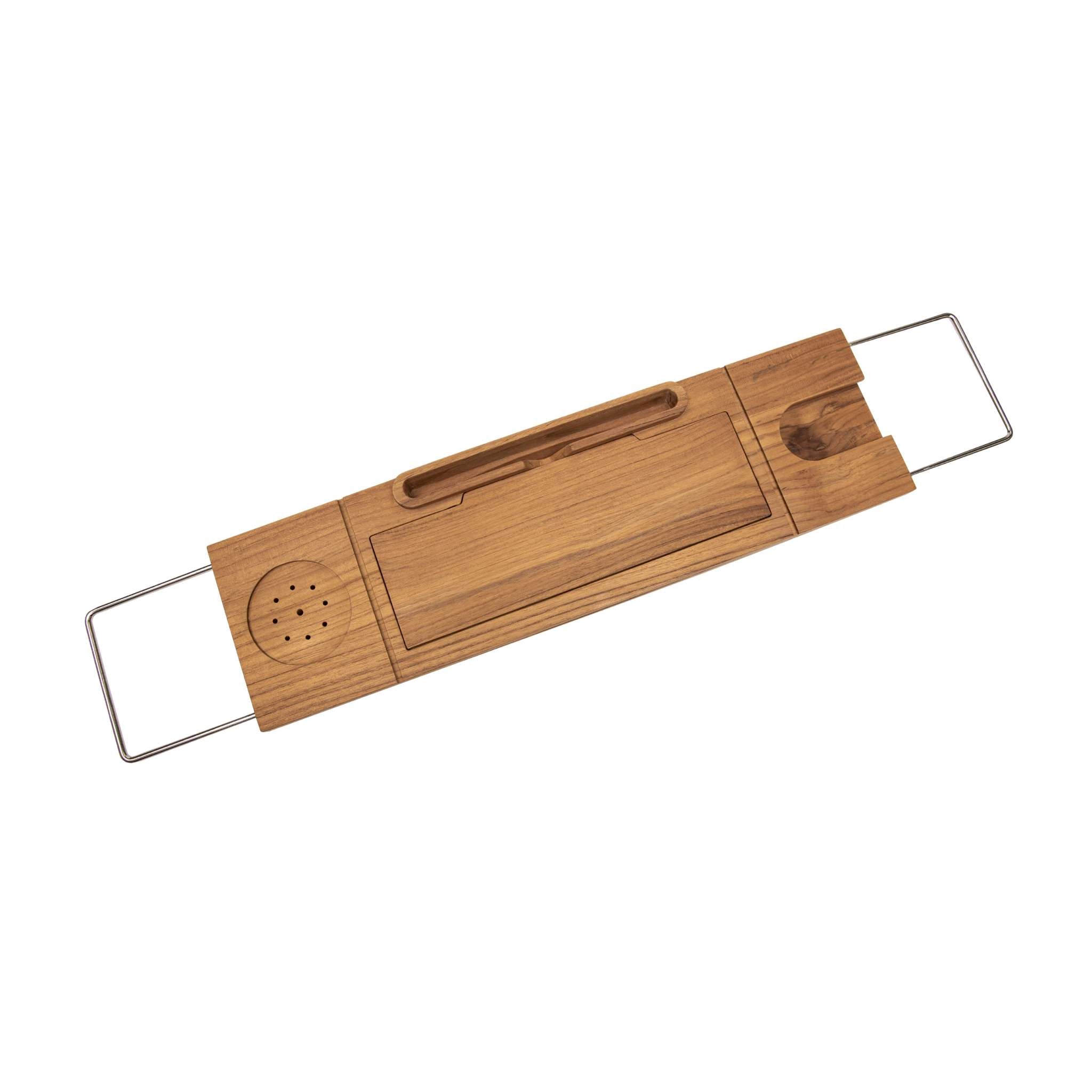 Teak Tub Caddy with Stainless Steel Handle