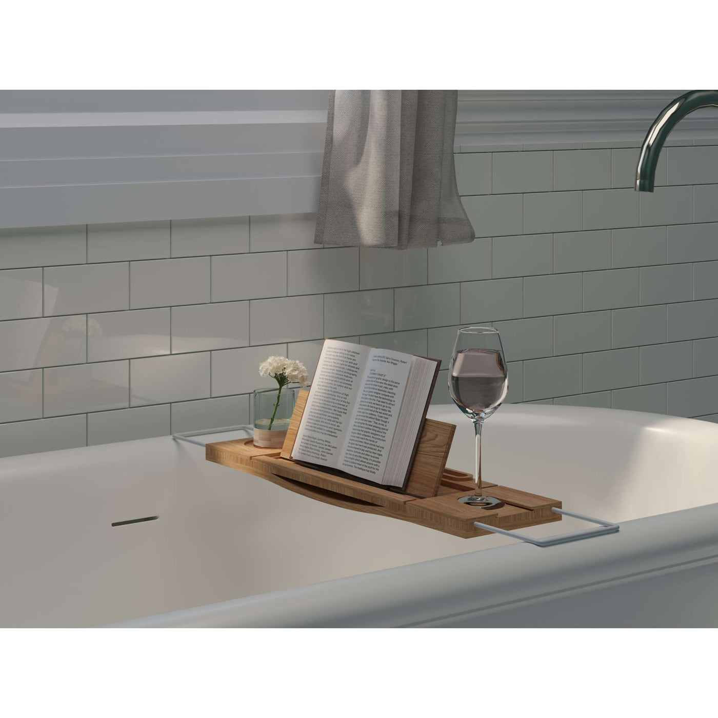 Teak Tub Caddy with Stainless Steel Handle