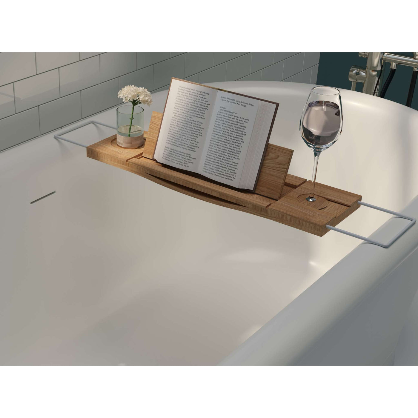 Teak Tub Caddy with Stainless Steel Handle