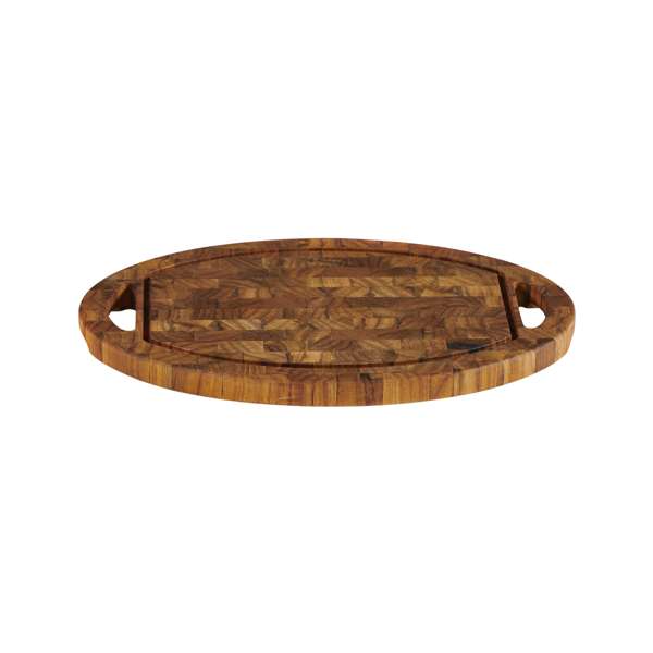 Oval Teak Cutting Board with Juice Groove and Handles