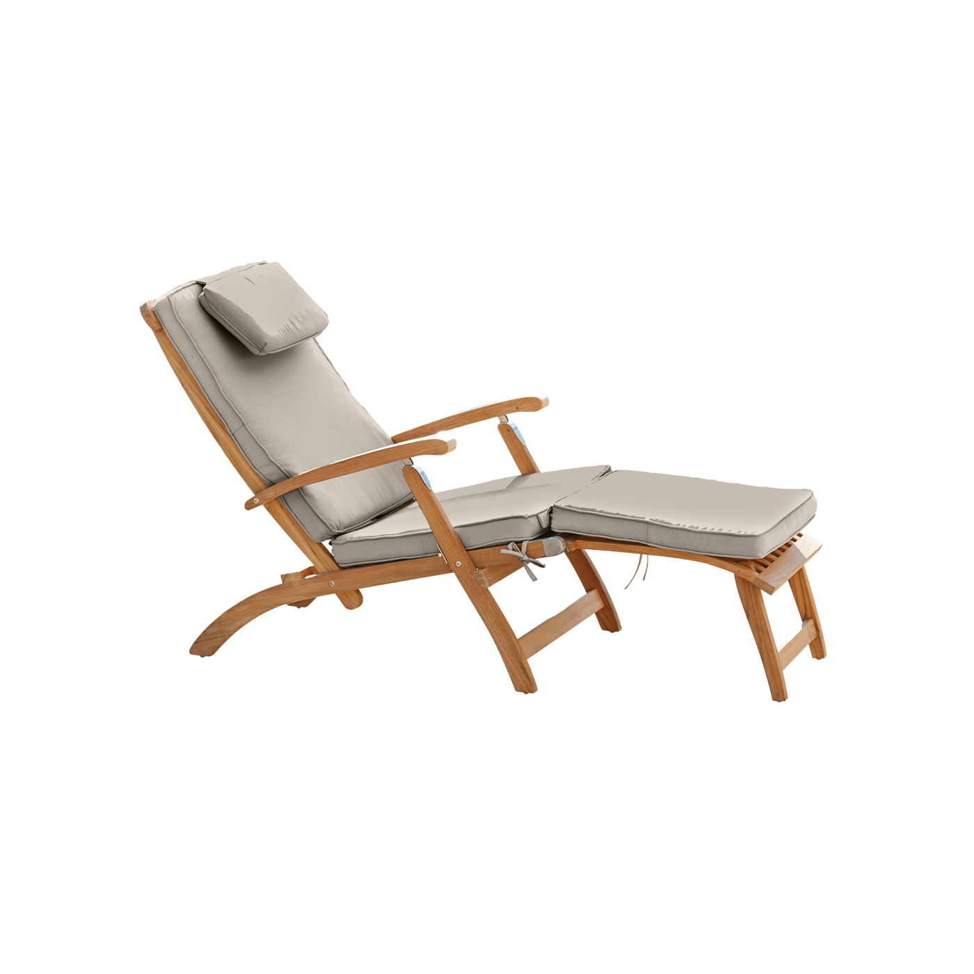 Anders Teak Outdoor Folding Lounge Deck Chair with Sunbrella® Antique Beige Cushion