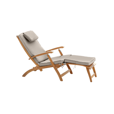 Anders Teak Outdoor Folding Lounge Deck Chair with Sunbrella® Antique Beige Cushion
