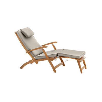 Anders Teak Outdoor Folding Lounge Deck Chair with Sunbrella® Antique Beige Cushion